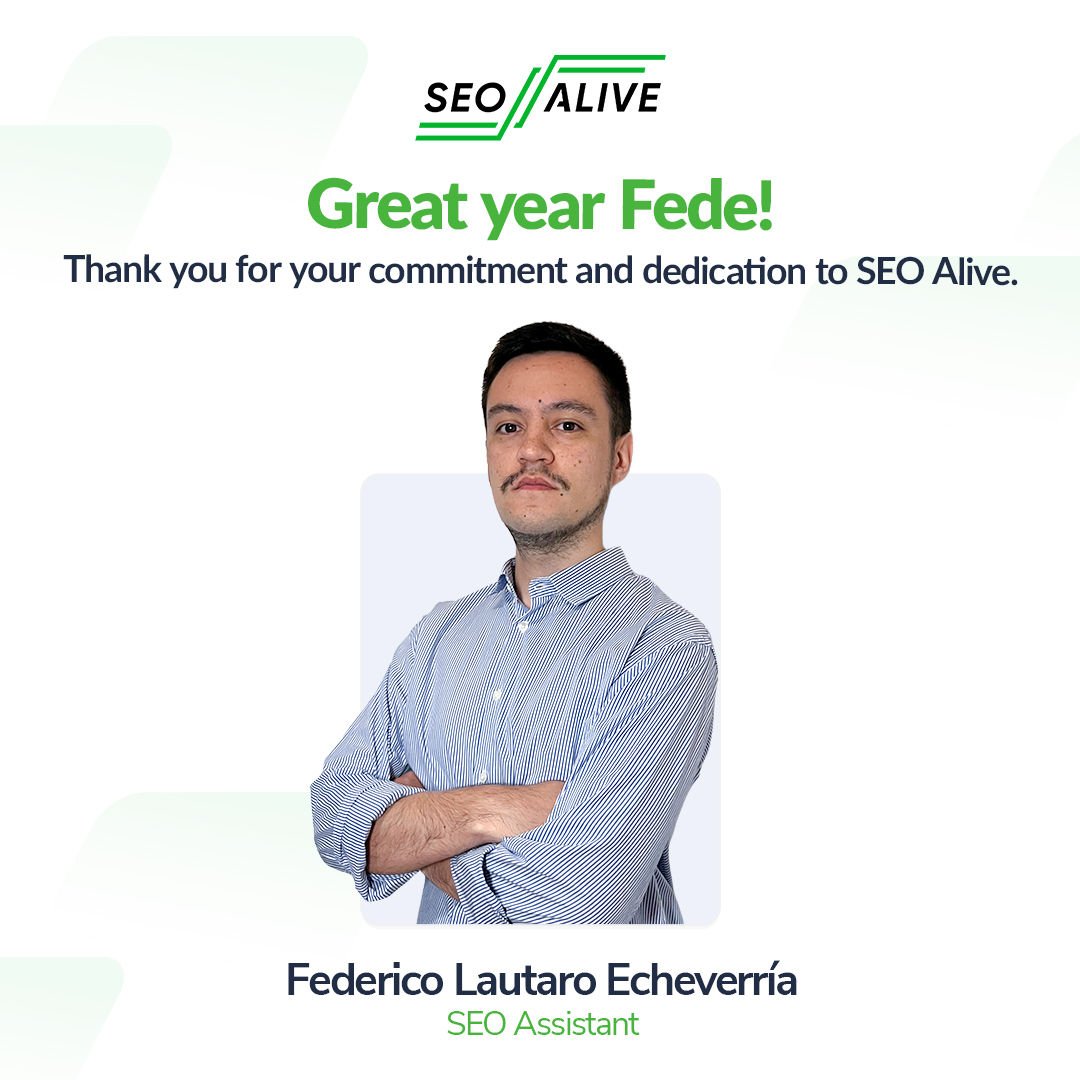 seoalive_en's tweet photo. CONGRATS FEDE! 😍
💚 Today we celebrate his first #anniversary at #SEOAlive.
Here's to many more years of his great #talent, dedication and professionalism! 🚀 https://t.co/d55aUHjZdn