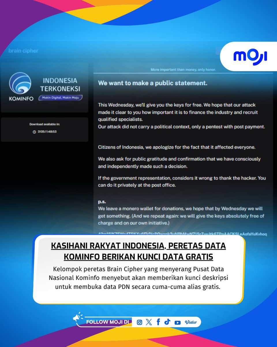 mojiupdates's tweet image. Bahkan mereka menekankan perlunya pendanaan dan spesialis keamanan siber untuk menjaga pusat data Kominfo.

#Flashnews #Siber #PusatData #kominfo