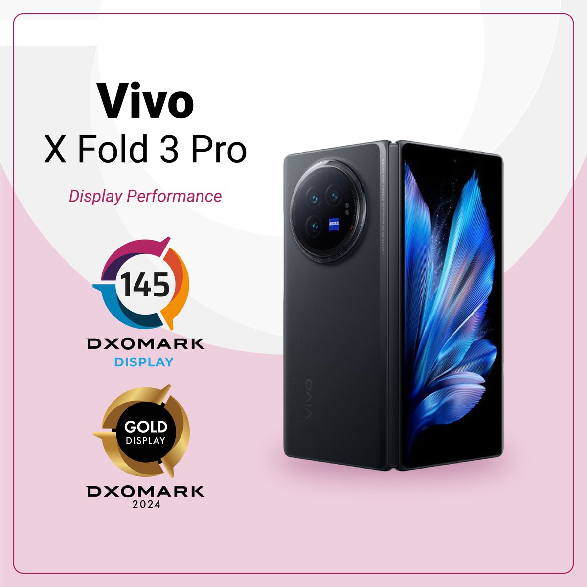 DXOMARK's tweet photo. The @Vivo_GLOBAL #XFold3Pro's main screen provided an excellent display experience for a foldable phone. Its anti-reflective film significantly improved readability under sunlight and minimized the visibility of the crease. https://t.co/o54qT9Fe70
