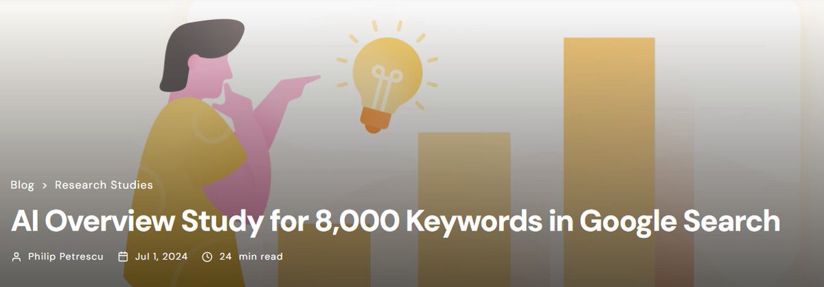 awebranking's tweet photo. 🚀 Just released: Our in-depth study on AI Overviews in Google Search!

Key findings:

✅ Only 12% of queries show AI Overviews.
✅ Featured Snippets appear 17.5% of the time.
✅ AI Overviews average 169 words and 912 pixels.
✅ Health & Safety keywords most likely to trigger AI Overviews.

Read more 👉https://t.co/WkYSsDAqlR  

#SEO #Google #AI #DigitalMarketing