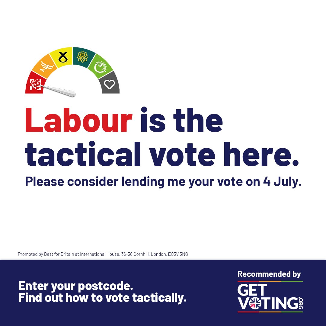 Labour lead in the most recent MRP poll in Epsom and Ewell, Ashtead and Leatherhead and are the official tactical vote with Get Voting / Best for Britain