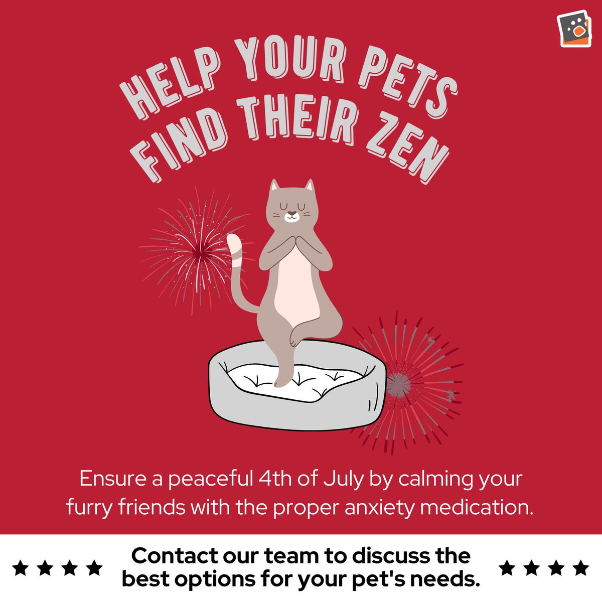 Help your pets find their zen this 4th of July! ✨ Ensure a peaceful holiday for your furry friends with the right anxiety medication. Contact our team to find the best solution for your pet's needs.
