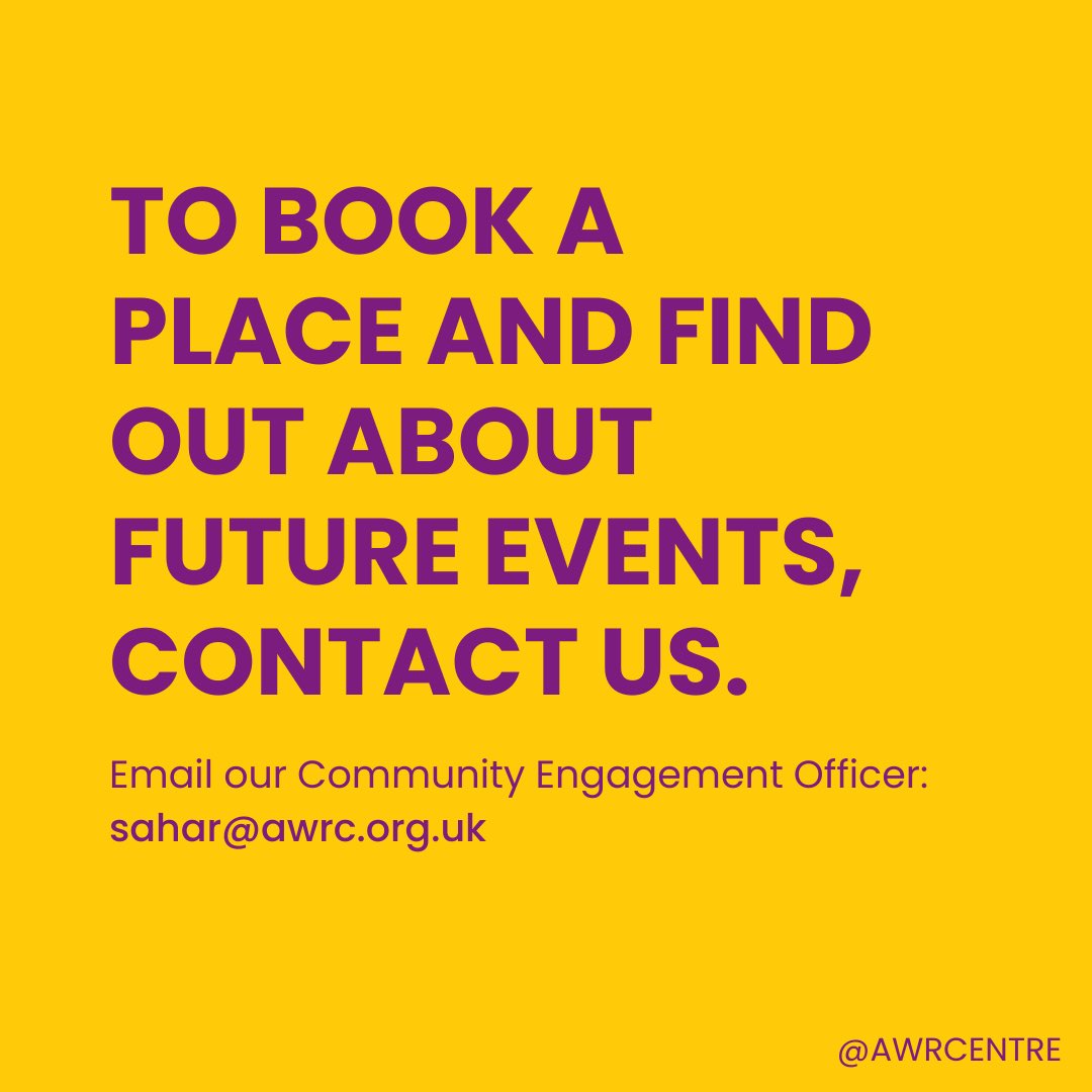 Asian Women's Resource Centre (@awrcentre) on Twitter photo Check out our upcoming HerSpace events scheduled in the month of July! To book a place and find out about future event, contact us sahar@awrc.org.uk. 
#HerSpace #AWRC #charity #endingviolenceagainstwomenandgirls #enddomesticabuse #SupportSurvivors Check out our upcoming HerSpace events scheduled in the month of July! To book a place and find out about future event, contact us sahar@awrc.org.uk. 
#HerSpace #AWRC #charity #endingviolenceagainstwomenandgirls #enddomesticabuse #SupportSurvivors