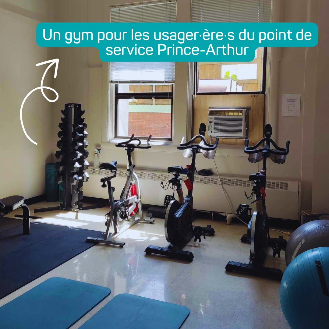 fdependancesmtl's tweet image. Grâce à nos donateur·rice·s et l’apport financier de certain·e·s employé·e·s, la création d’un espace de gym dédié aux usager·ère·s en gestion du sevrage avec hébergement du point de service Prince-Arthur a enfin vu le jour! ✨