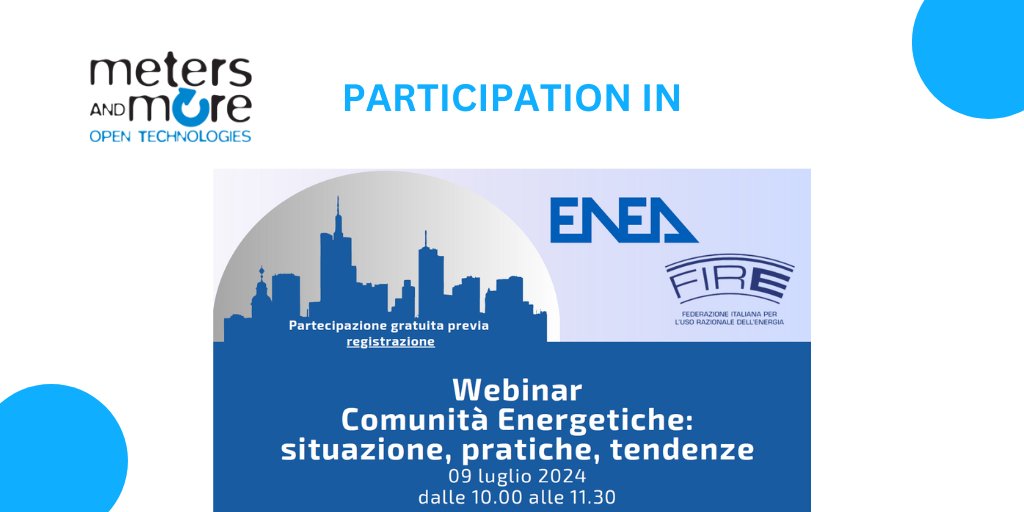 Join the ENEA and FIRE webinar on renewable energy communities!

M&amp;M General Manager, Carlo Drago, will speak in the "Tavolo Dati" session, sharing valuable insights on the empirical aspects of renewable energy communities. 

👉 Register here: lnkd.in/dKfUDBra