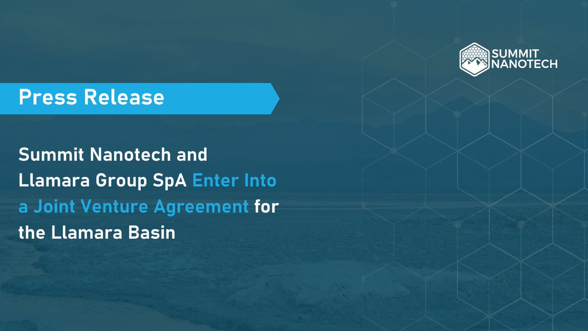 summitlithium's tweet photo. We’ve entered into a joint venture agreement with Llamara Group to develop the Llamara Basin Project! This collaboration is a testament of our shared commitment to producing the greenest lithium in the world. Read more about the transaction >  https://t.co/HO8rHnuYtQ  #DLE https://t.co/oXXHeHwBD9