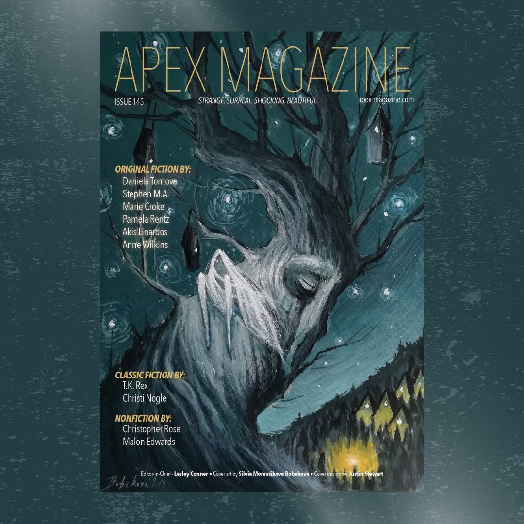 apexmag's tweet image. Full cover reveal and TOC for Issue 145!!!

Original fiction by Daniela Tomova, Stephen M.A., @marie_croke, Pamela Rentz.

Flash fiction winners @LinardosAkis and Anne Wilkins.  

apex-magazine.com/back-issues/is…

1/2