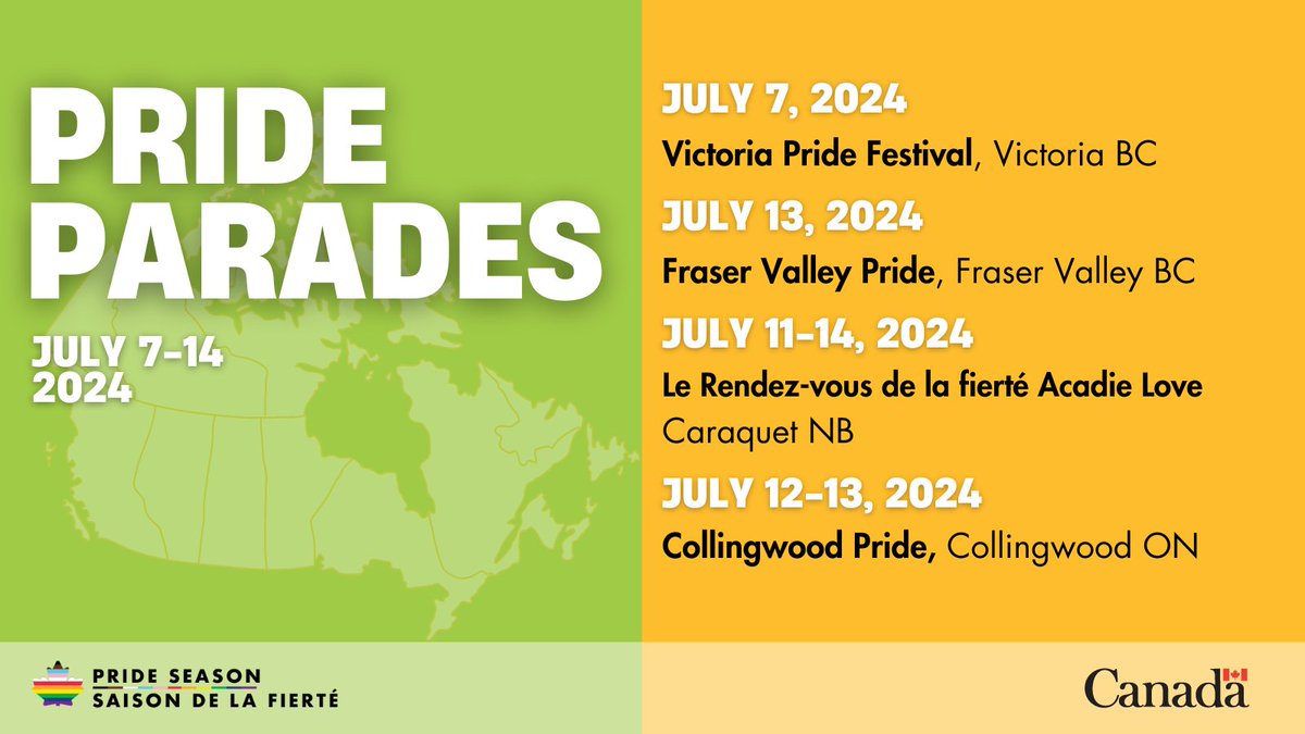 Pride celebrations across Canada for July 7-14!
#PrideSeason