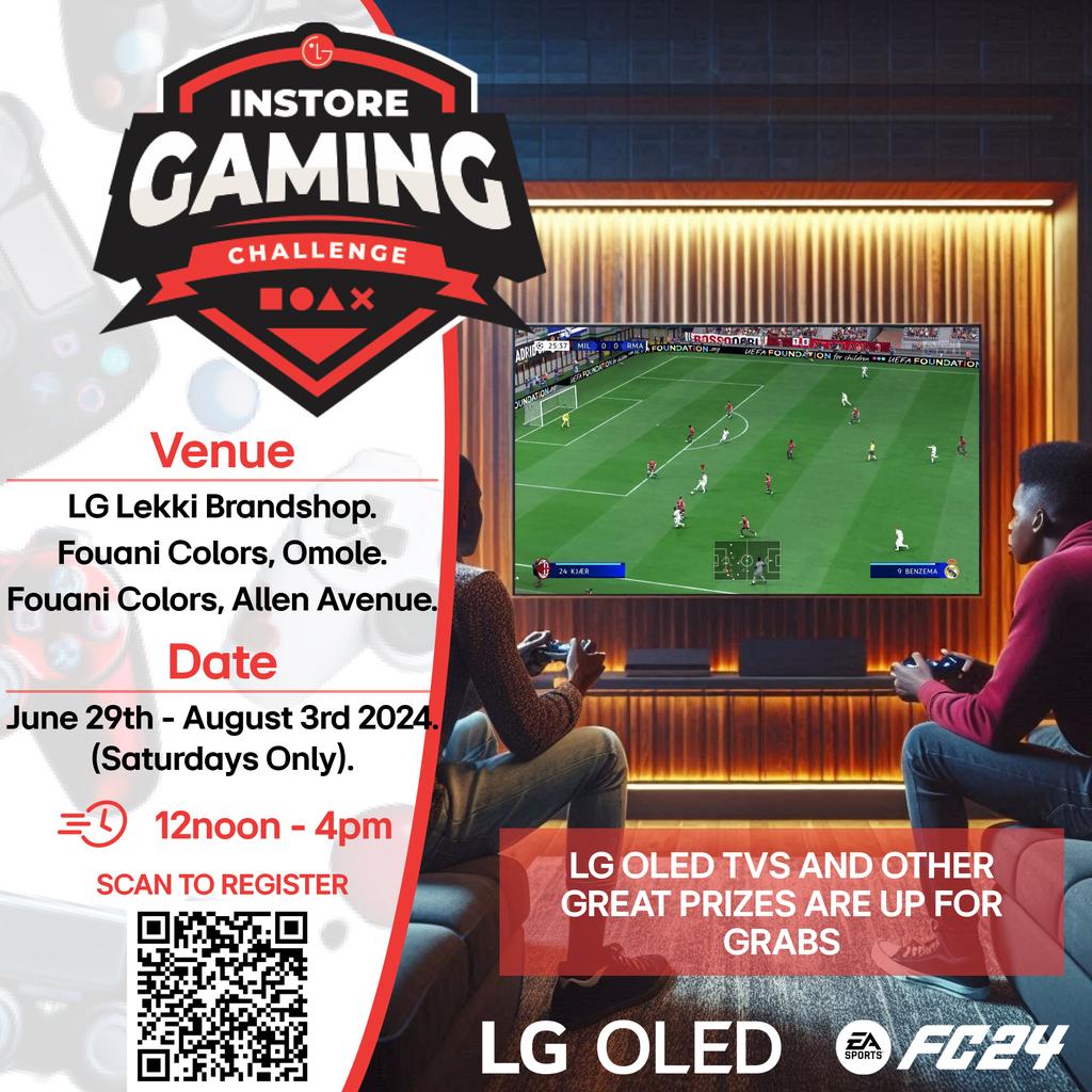 We are not done yet...

Week 1 was explosive... How would Week 2 be? 

Scan the QR Code to register or go to 
lg.com/africa/oled-ga…

#LGOLEDGamingChallenge #Esports #Nigeria #NewProject