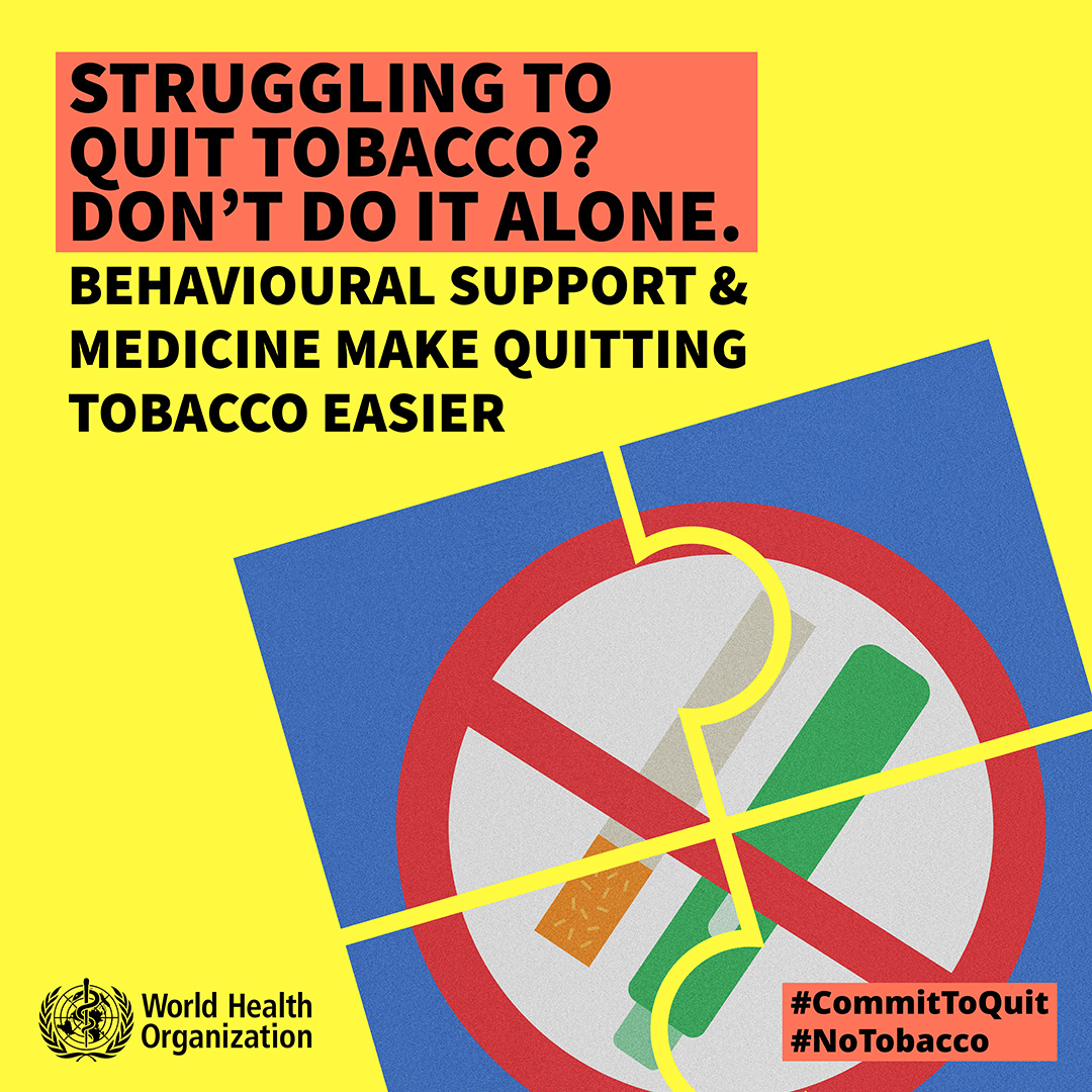🤝 Combining brief advice, individual or group counseling and digital support tools with specific medications proven to help you quit are shown to be the best combo for quitting tobacco.

Learn more: bit.ly/3zu6QZ5
 
#CommitToQuit