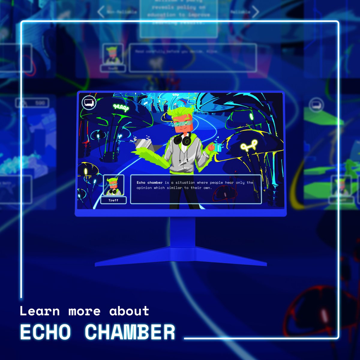 shiro22rabbit's tweet photo. หายไปทำธี���ิสมาฮะ ใกล้ถึงปลายทาง555

เป็นเกม visual novel เกี่ยวกับปัญหา echo chamber ที่คนจะติดอยู่ในห้องแห่งเสียงสะท้อนที่มีแต่ความคิดเห็นที่ตัวเองอยากได้ยินจนหลุดหลงไปเจอข้อมูลผิดๆแปลกๆหรือทฤษฎีสมคบคิด เปรียบเทียบกับการที่อลิซตกลงในโพรงกระต่ายแล้วเจอแต่เรื่องประหลาดในwonderland https://t.co/ovWrNFTPXi