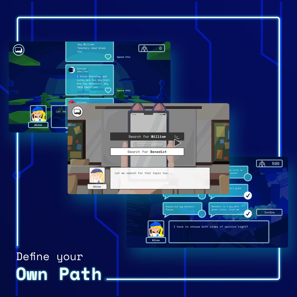shiro22rabbit's tweet photo. หายไปทำธี���ิสมาฮะ ใกล้ถึงปลายทาง555

เป็นเกม visual novel เกี่ยวกับปัญหา echo chamber ที่คนจะติดอยู่ในห้องแห่งเสียงสะท้อนที่มีแต่ความคิดเห็นที่ตัวเองอยากได้ยินจนหลุดหลงไปเจอข้อมูลผิดๆแปลกๆหรือทฤษฎีสมคบคิด เปรียบเทียบกับการที่อลิซตกลงในโพรงกระต่ายแล้วเจอแต่เรื่องประหลาดในwonderland https://t.co/ovWrNFTPXi