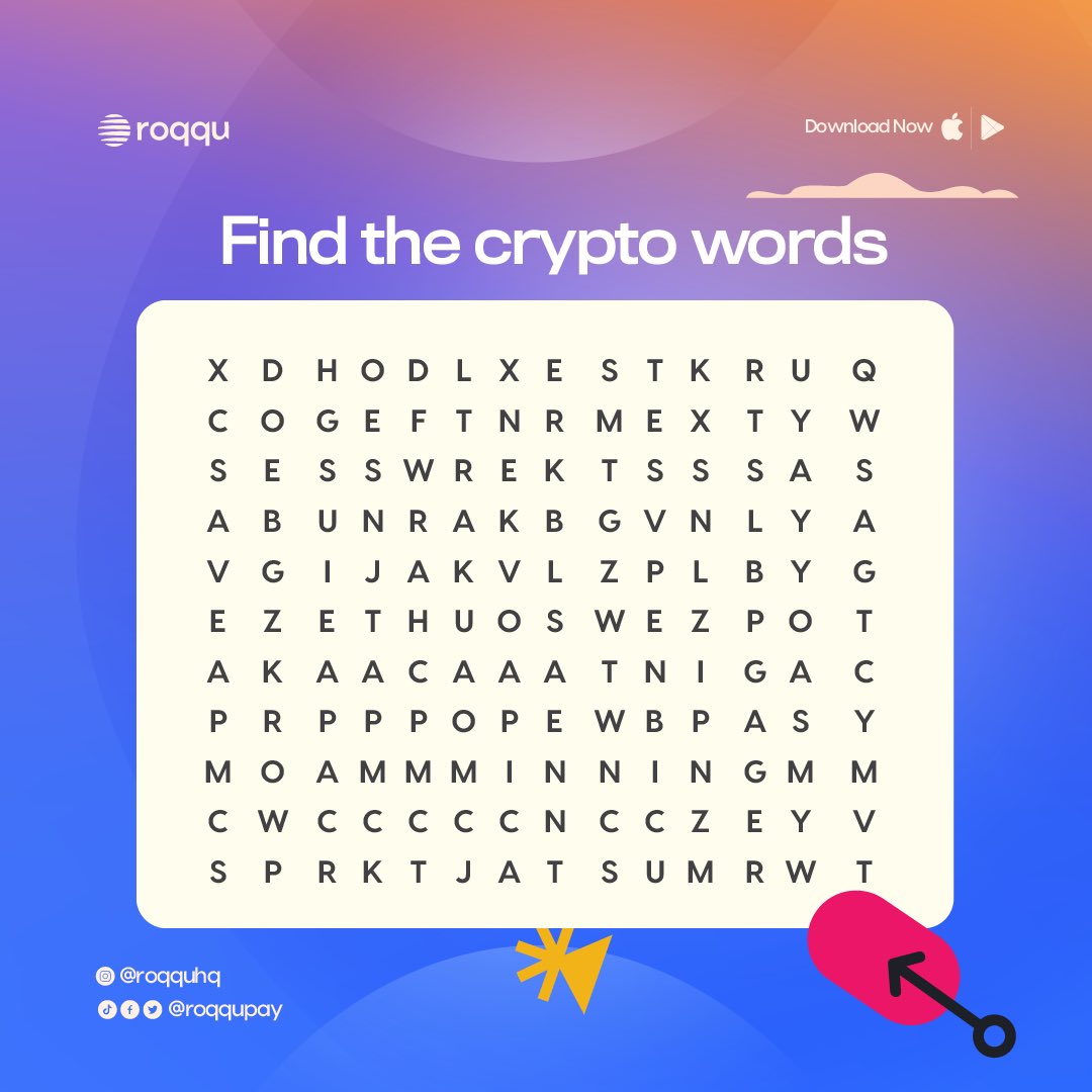 roqqupay's tweet photo. How many crypto terms can you see? 🧐 

Type them in the comments 👇🏾 let’s see how many you can get 🧩

Let’s go 🚀🚀 https://t.co/zN2enqmjq4