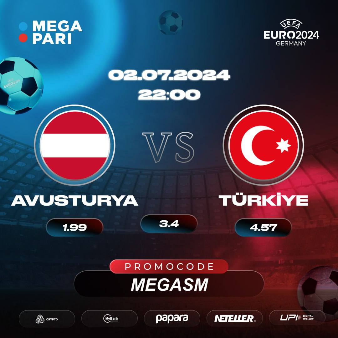 Megapari_Resmi's tweet photo. ⚽️Avrupa Şampiyonası Son 16 Turu                                                                                                 ⏰22:00
🆚Avusturya vs Türkiye
🏟️Leipzig Stadium
 
🔴🔵 Heyecan verici bir maceraya hazır mısınız? MegaPari birlikte yükselin!
Promosyon Kodu: MEGASM https://t.co/tOgLFjV9BG