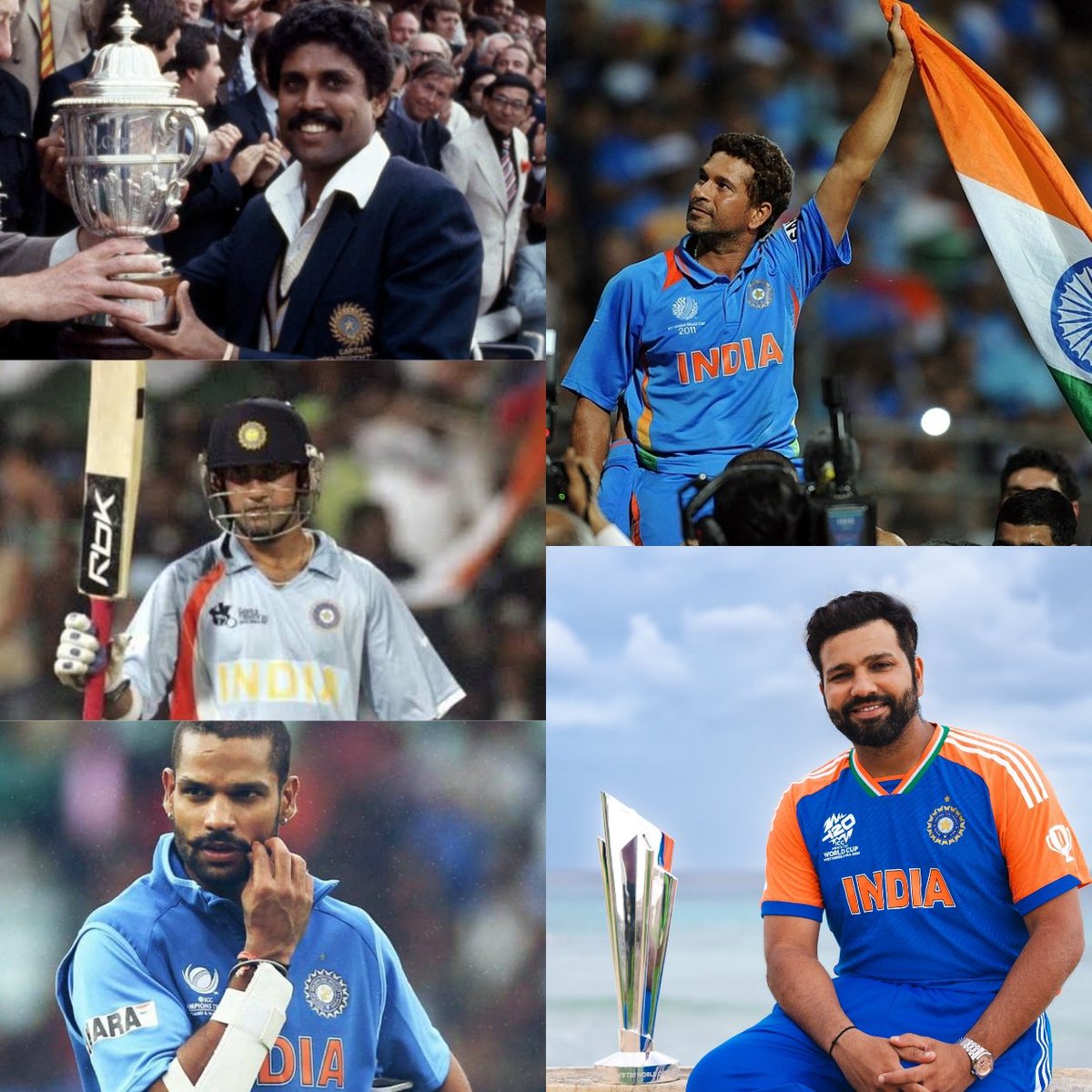 Shebas_10dulkar's tweet photo. Leading Run-scorers, When India Lifted ICC Trophy 

1983 - Kapil Dev (WC)
2007 - Gautam Gambhir (T20WC)
2011 - Sachin Tendulkar (WC)
2013 - Shikhar Dhawan (CT)
2024 - Rohit Sharma (T20WC)* https://t.co/khhjEZtmk2