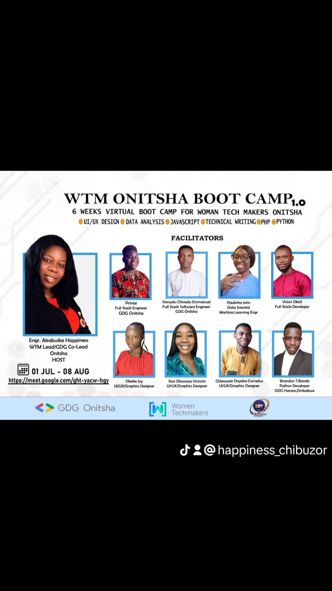We commenced this yesterday 1st July and it will run till 8th August and the sessions have been mind blowing, you can still enroll here 👇forms.gle/HP57cxZtPbtykx… 

<a href="/WomenTechmakers/">Women Techmakers</a> 
<a href="/gdg_onitsha/">GDG Onitsha | #DevFestOnitsha</a>
@AkabuikeO
#highlight 
#follower