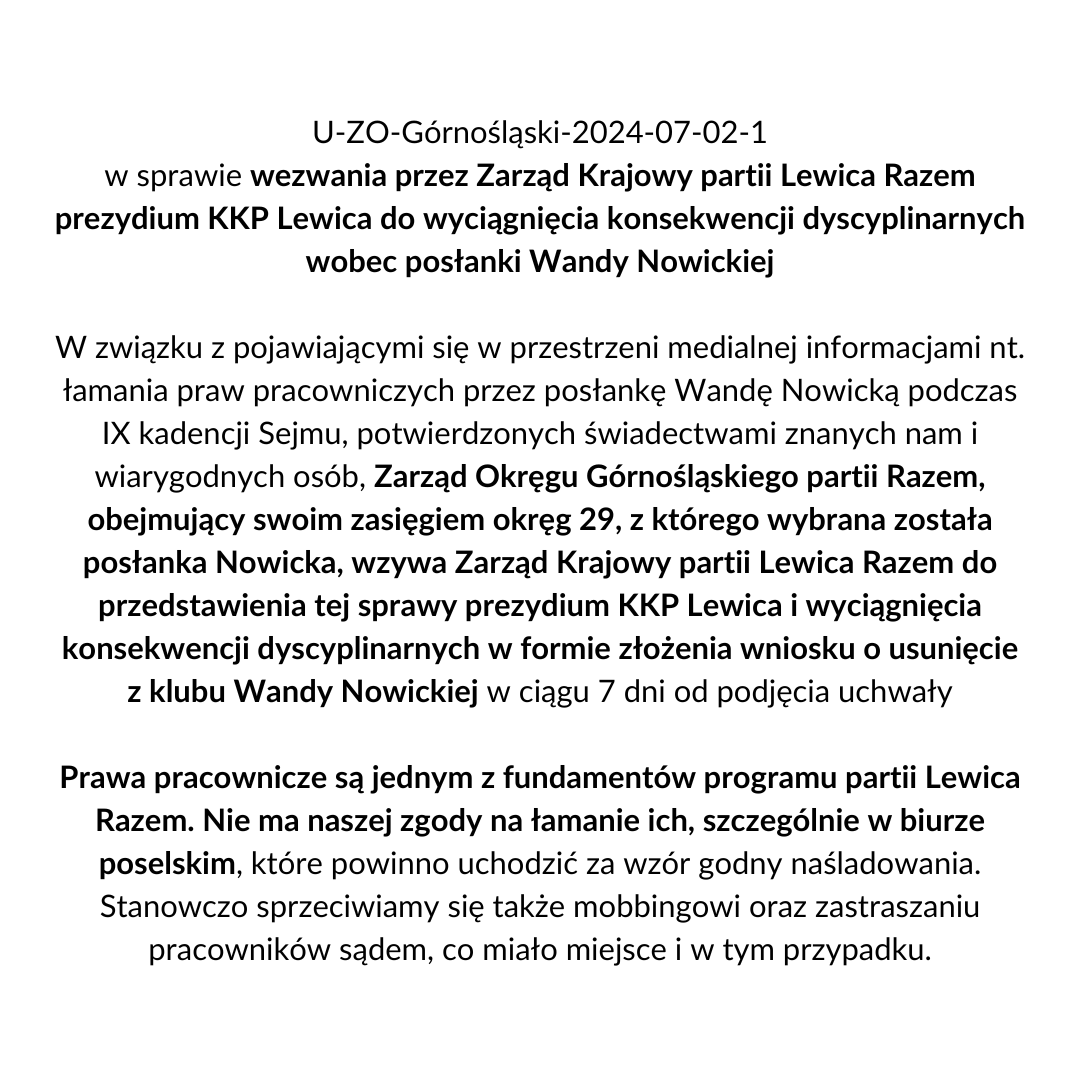 RazemSlask's tweet photo. 📣📣Prawa pracownicze są jednym z fundamentów programu partii Lewica Razem. Nie ma naszej zgody na łamanie ich, szczególnie w biurze poselskim, które powinno uchodzić za wzór godny naśladowania. Stanowczo sprzeciwiamy się także mobbingowi oraz zastraszaniu pracowników sądem.📖⬇️ https://t.co/n1O9i9ePTA