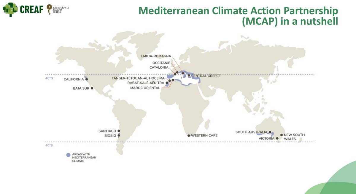 CREAF_ecologia's tweet photo. Several regions have joined the so-called Mediterranean Climate Action Partnership (MCAP) 🤝 It was launched in 2023 at #COP28 and, so far, has 15 members representing #bioregions in Africa, Australia, Europe, and North and South America. https://t.co/m0hdt9jujy