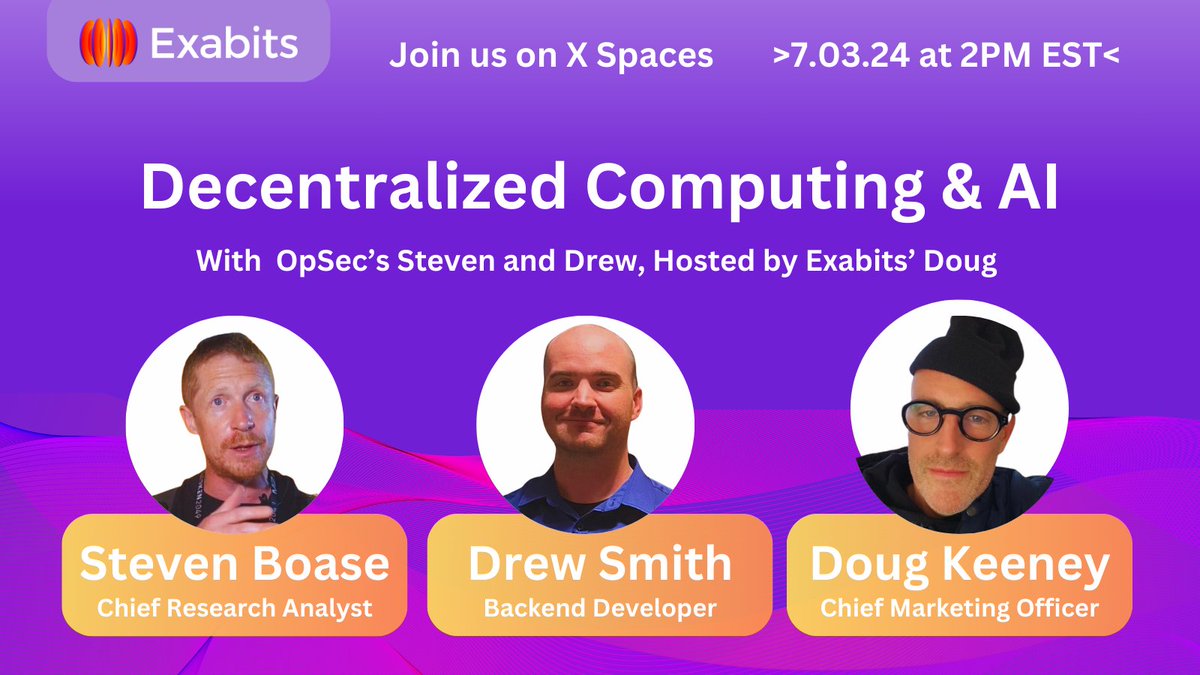 exa_bits's tweet photo. Centralized AI systems can be vulnerable to censorship, especially in politically sensitive contexts. Black-box AI models lack transparency, making it challenging to understand their decision-making process. Trust gaps exist due to biased models, lack of transparency, and centralized control.

Join us in this X Spaces AMA with Steven and Drew of OpSec this Wednesday, July 3, 2024 at 2PM EST, hosted by Exabits CMO Doug Keeney.