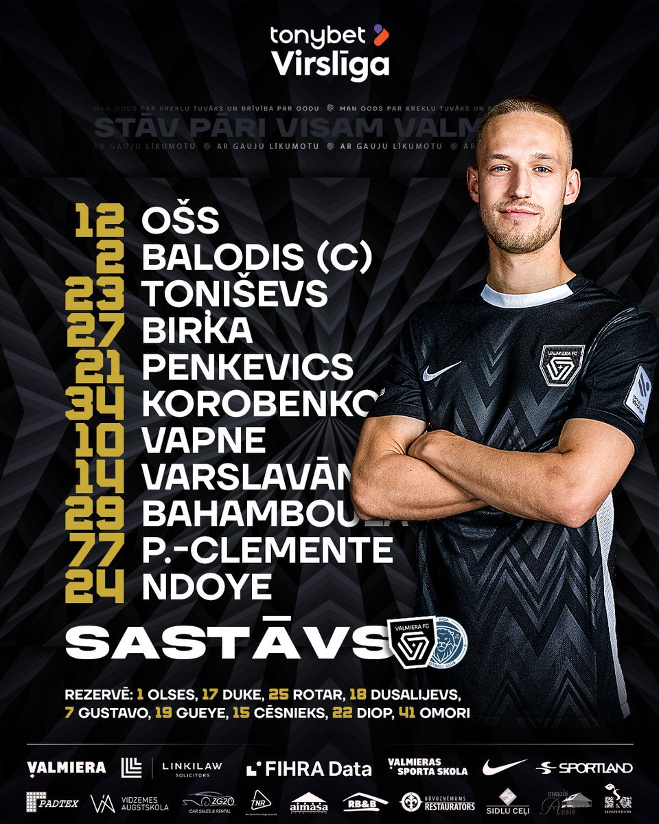 valmierafc's tweet photo. Mūsu šodienas sastāvs spēlē pret Riga FC 📄
📺 skaties TV4 | Visā pasaulē https://t.co/ceO3JQoNyG
#VALRIG #TonybetVirsliga #Virsliga #ValmieraFC #StāvPāriVisamValmiera ⚫🟢 https://t.co/TSHGiUh6Qg