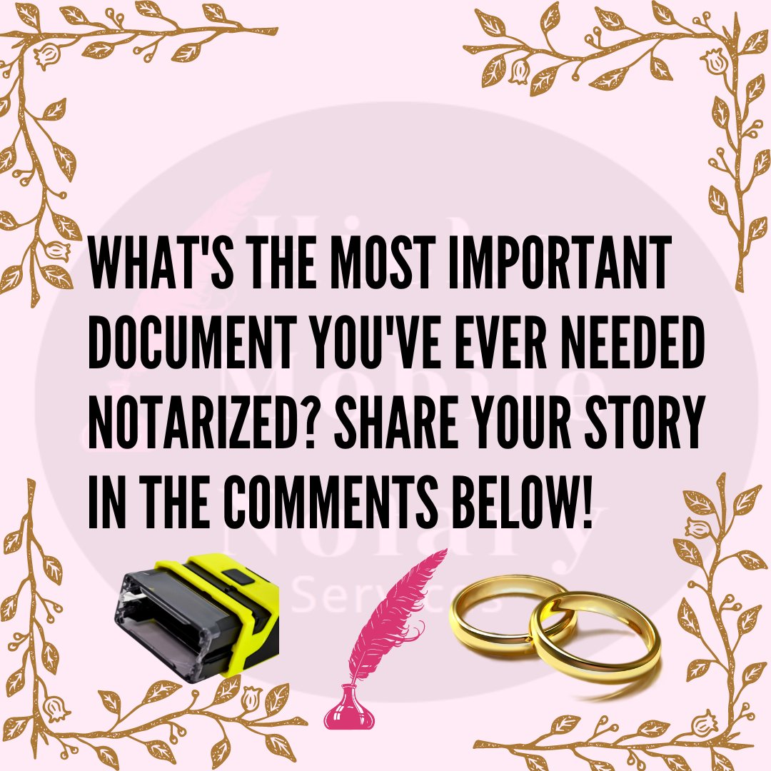 Have you ever used a Notary Public for anything? What was your most important/memorable document notarized?

#MobileNotaryService #TrustDeliveryServices #ElopementWeddings #PassportApplication #SchoolForms #LeaseAgreements