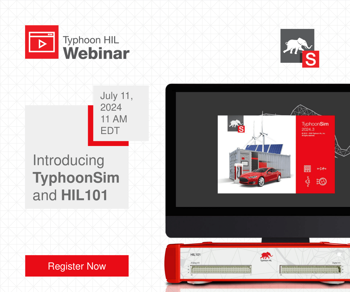 TyphoonHIL's tweet photo. Join us for an engaging webinar launch of our two exciting new products: TyphoonSim and HIL101. 

Register here to experience model-based engineering workflow accessible to everyone: https://t.co/tpZglkPZkk

#TyphoonSim #HIL101 #Research #Teaching #HILTesting #PowerElectronics https://t.co/W1HXkKA6Nk