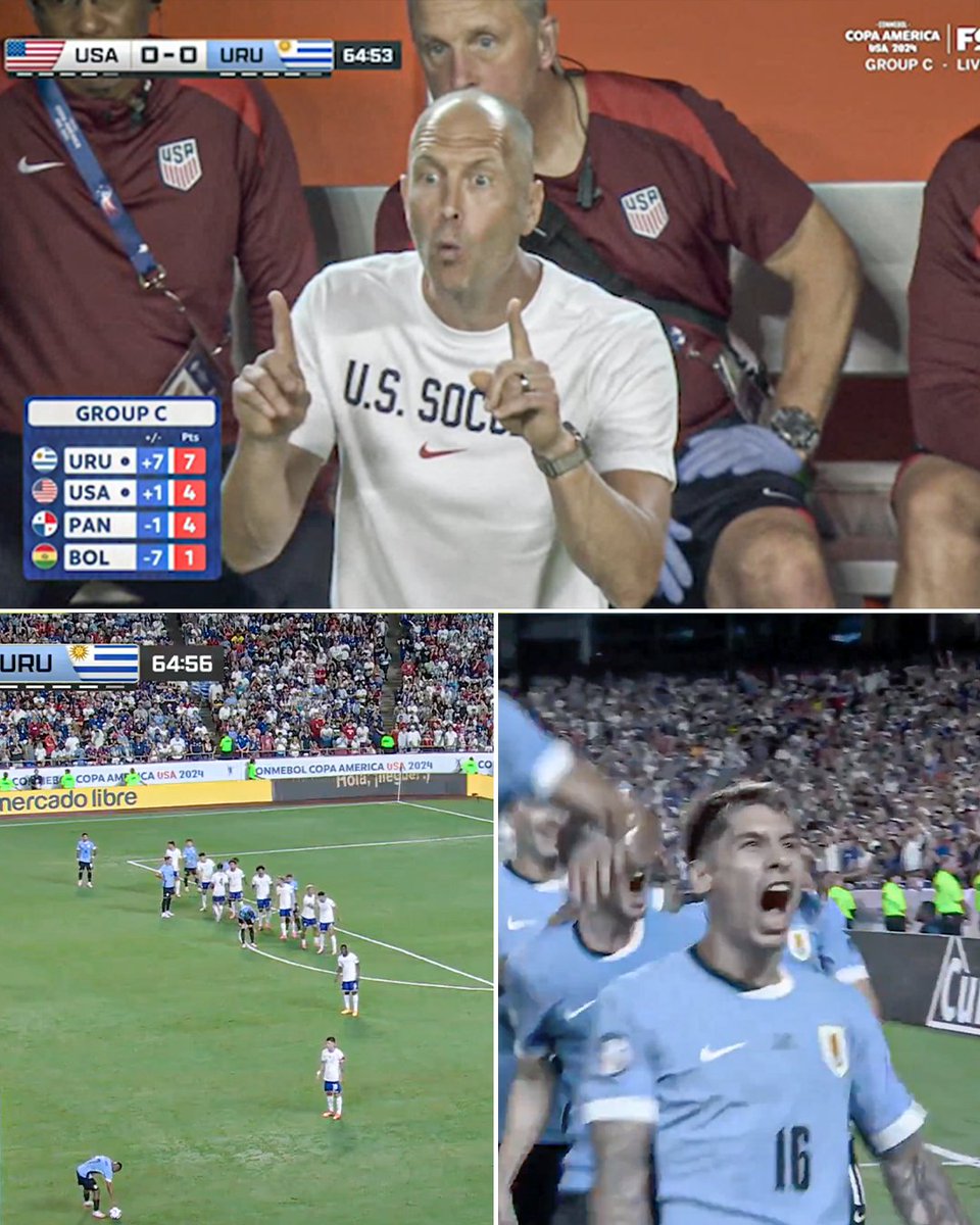 ESPNFC's tweet photo. While defending a dangerous set piece, Gregg Berhalter made sure to tell his team Bolivia had tied Panama 1-1, which meant the USMNT would be advancing. Seconds later, Uruguay took the lead and the U.S. fell down to third in the group. https://t.co/kB40V3SKGn