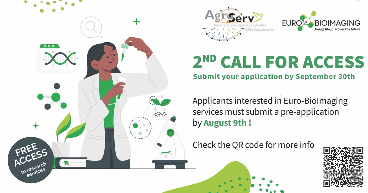 Euro-BioImaging ERIC (@eurobioimaging) on Twitter photo Working with #plants🌱? <a href="/AgroServEU/">AgroServ EU</a> has a 2nd Open Call for projects. 🙌
If you have an idea💡for #plantresearch involving services from #EuroBioImaging Nodes & one other project partner, you can apply! 🔬🌿
Pre-application deadline 🗓️August 9
More⤵️
eurobioimaging.eu/news/2nd-open-… Working with #plants🌱? <a href="/AgroServEU/">AgroServ EU</a> has a 2nd Open Call for projects. 🙌
If you have an idea💡for #plantresearch involving services from #EuroBioImaging Nodes & one other project partner, you can apply! 🔬🌿
Pre-application deadline 🗓️August 9
More⤵️
eurobioimaging.eu/news/2nd-open-…