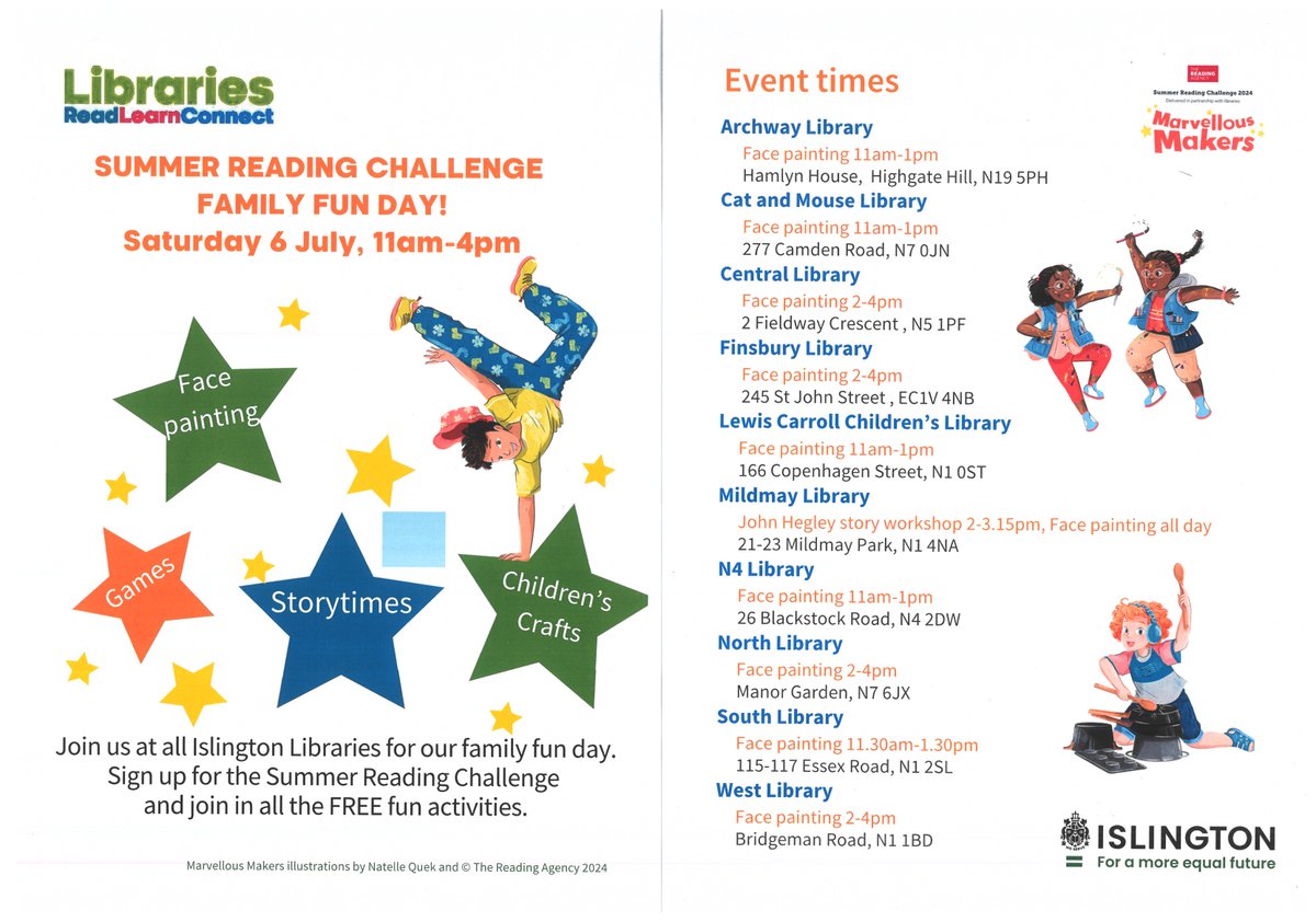 stjhighgate's tweet photo. Family Fun Day - Saturday 6th July - sign up for the Summer Reading Challenge @islingtonlibs Fun and Free. Keeping our children reading over the holidays. #schlib https://t.co/uejcM7veM6