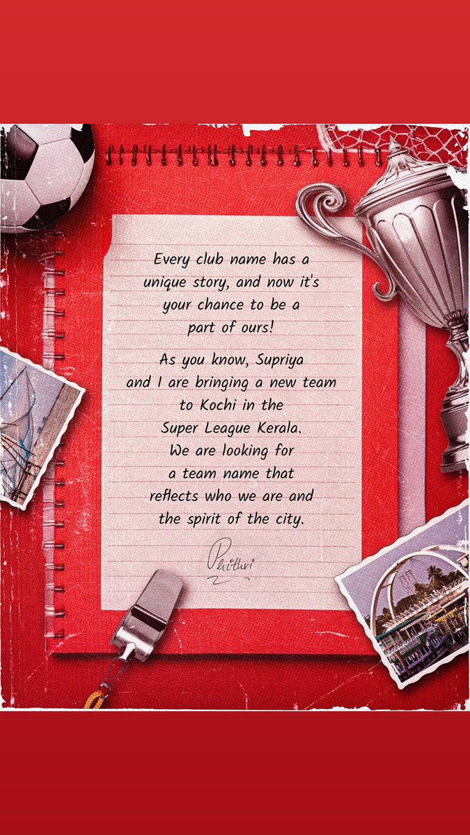 PrithviOfficial's tweet photo. Drop your suggestions in the comments. Your idea might just become the name of our team!

#SuperLeagueKerala #SLK #IndianFootball #KeralaFootballAssociation #KochiFootballClub https://t.co/StUqbDCkqC
