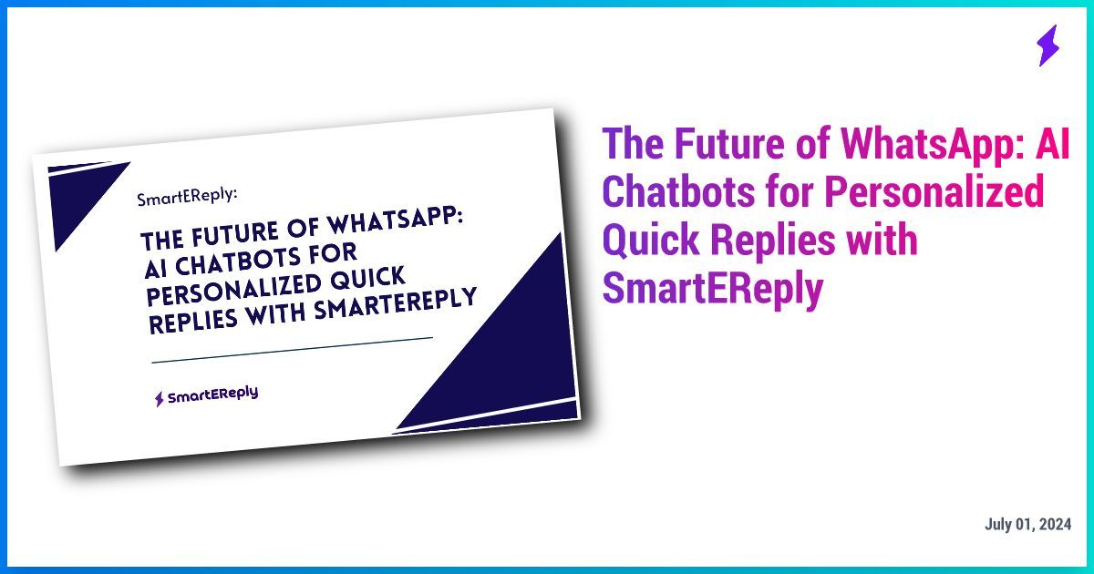 SmartEreplyNew's tweet image. ✨ Elevate your WhatsApp messaging with #SmartEReply! ✨ AI-powered chatbots create personalized responses instantly, using conversation history. Ideal for business &amp;amp; personal use. 
Learn more: [smartereply.com/blogs/the-futu… ] 
#Buildinpublic #seokjin #Uranus2324GalaPremiere