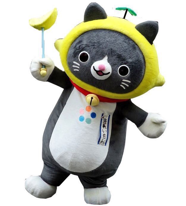 mondomascots's tweet image. Kireimon, a cat with a lemon for a head, is a mascot from Kitakyushu City.