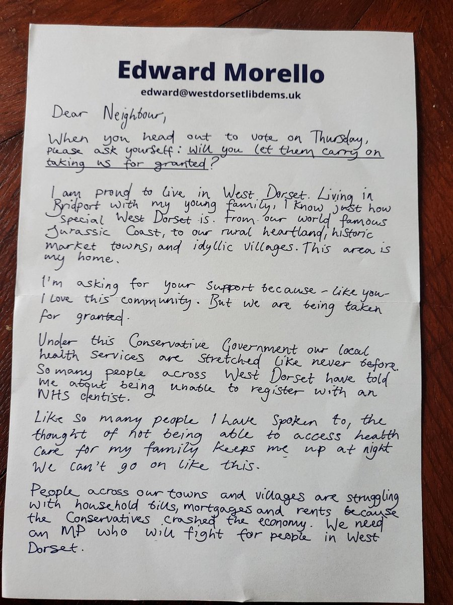 Now, this is what I call an election communication.
You have our vote.
<a href="/EdwardMorelloWD/">Edward Morello MP</a> 
#TacticalVoting