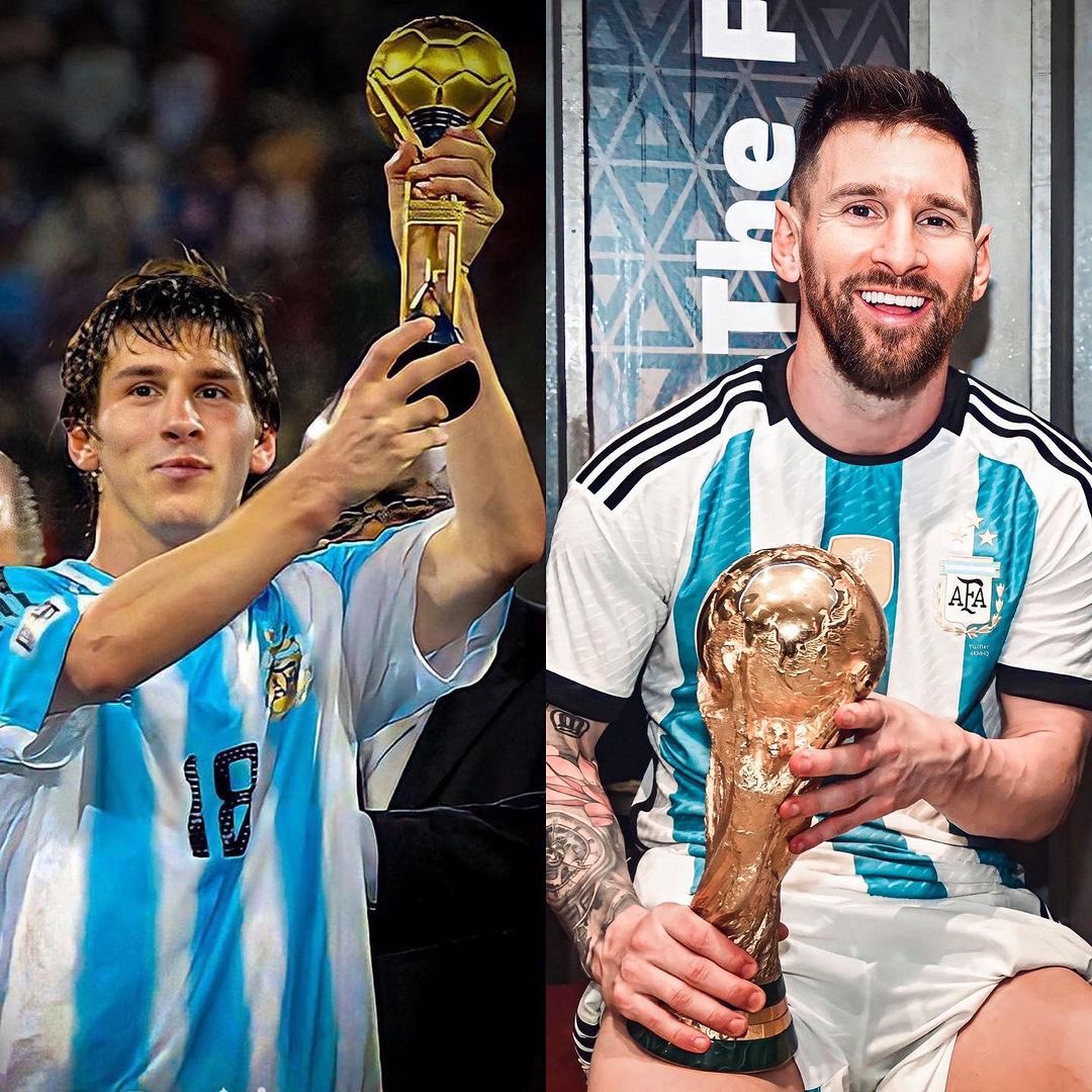 AtaqueFutbolero's tweet photo. 🇦🇷🌟 Hoy, que se cumplen 19 AÑOS de aquella consagración de Lionel en el Mundial Sub-20, es momento de recordar las brutales coincidencias con lo hecho en Qatar 2022…

➜ En ambos torneos perdió en el debut, NO marcó en la Fecha 3 (Alemania y Polonia) y ganó los 6 restantes.

➜ Fue el encargado de ABRIR el partido ante Egipto y México durante el SEGUNDO TIEMPO. Ambos resultados, 2-0.

➜ En Octavos, marcó un solo gol ante Colombia y Australia. ¿El resultado en ambos partidos? Sí, 2-1.

➜ En Cuartos, marcó gol y asistió tal como hizo ante España y Países Bajos.

➜ En semifinales, anotó y asistió contra Brasil y Croacia.

➜ En la final, firmó doblete ante Nigeria y Francia.

➜ En ambos torneos, fue campeón y elegido Balón de Oro.

➜ Usó el dorsal 18 en la Copa del Mundo juvenil, mismo número del día de la final del mundo en el Lusail.

Hizo el mismo Mundial, con 17 AÑOS de diferencia. No tiene ningún tipo de sentido. Sólo él. 🇦🇷🚬

[By @pibedefiorito]