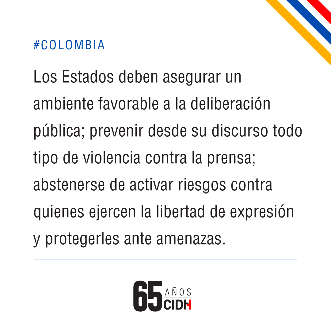 CIDH's tweet photo. #Colombia: #CIDH y @RELE_CIDH manifiestan su preocupación por los señalamientos y calificaciones proferidas contra la periodista @MJDuzan y la @FLIP_org desde la más alta autoridad del Gobierno y exhortan al Estado a brindar plenas garantías a su trabajo. https://t.co/XfKF2hKkP4