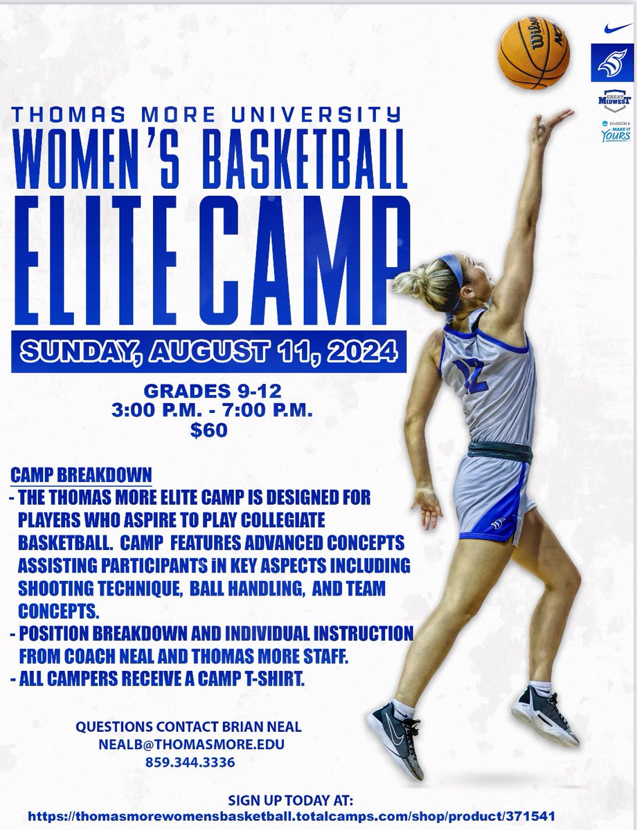 Thomas More is hosting an Elite Camp in August.  Come see our beautiful campus, showcase your skills and learn from our staff and players.