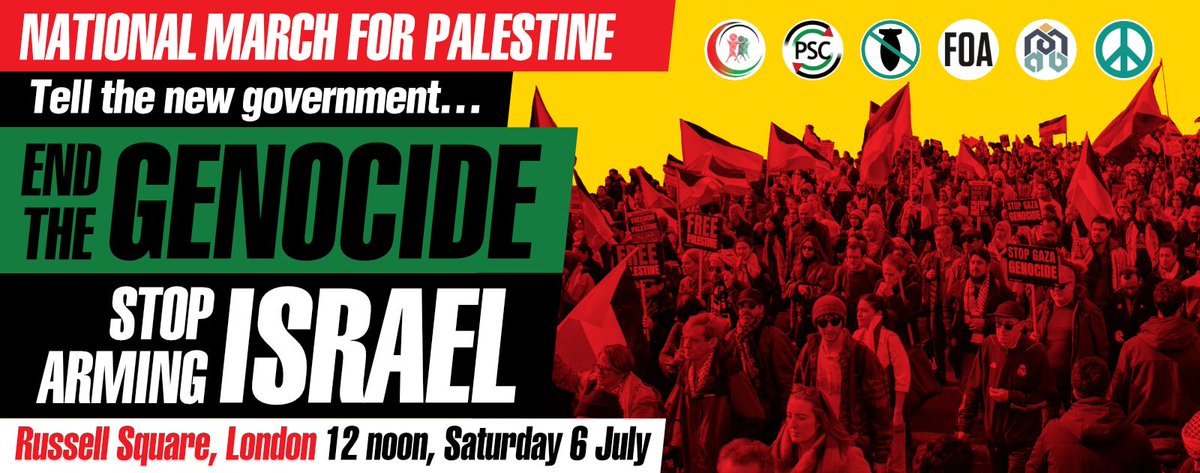 🚨March for Palestine route confirmed - Russel Square to Parliament - 6 July, 12 noon

After 10 days of placing obstacles in the way of the proposed route to Parliament for the march on July 6th, we are pleased to announce, following the release of our statement yesterday, that