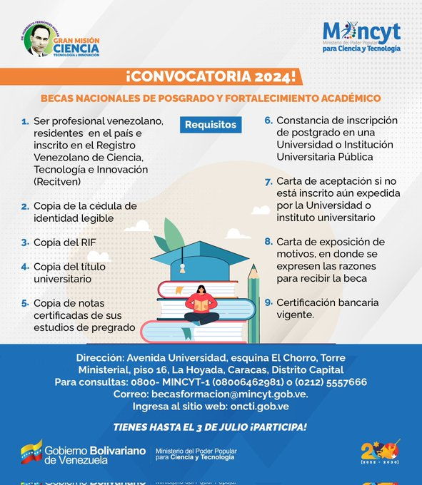 📢 Atención de interés para tod@s 📷 Tienes hasta el 3 de julio para postularte en la convocatoria de Becas Nacionales de Posgrado y Fortalecimiento Académico. #CienciaParaLaVida