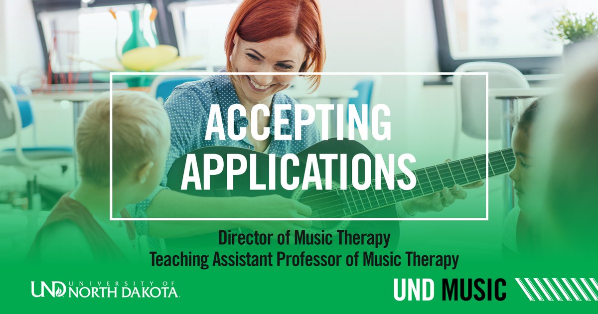 Music therapy colleagues, we are excited to be accepting applications for two faculty positions! 𝗙𝗼𝗿 𝗳𝘂𝗹𝗹 𝗰𝗼𝗻𝘀𝗶𝗱𝗲𝗿𝗮𝘁𝗶𝗼𝗻, 𝗮𝗽𝗽𝗹𝘆 𝗯𝘆 𝘁𝗵𝗶𝘀 𝗙𝗿𝗶𝗱𝗮𝘆, 𝗝𝘂𝗹𝘆 𝟱!

Learn more and apply: linktr.ee/undmusiclinks 
#UNDproud #musictherapy <a href="/UofNorthDakota/">U of North Dakota</a>