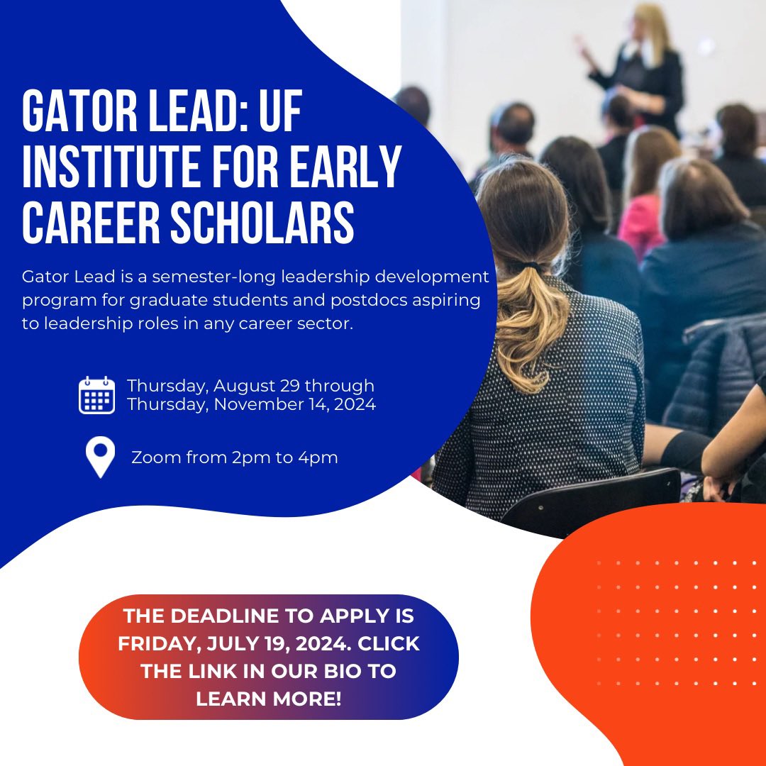 Gator Lead is open to doctoral/terminal master’s graduate students and postdocs from any UF department. Click here to apply: gradadvance.graduateschool.ufl.edu/programs/gator…