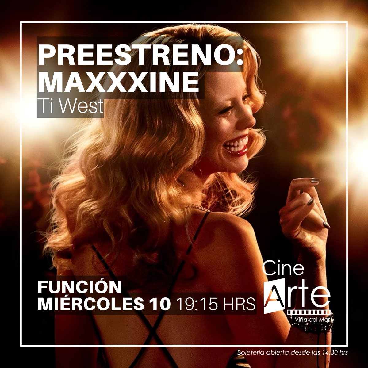 Función preestreno 🩸 "MaXXXine" de Ti West 🎬

No te pierdas esta función preestreno el próximo miércoles 10 de julio a las 19:15 horas. ¡Te esperamos! 🔪

Reserva tus entradas en passline o en nuestra boletería a contar de las 14:30 horas. 🎟️
passline.com/sitio-evento/m… 🌐