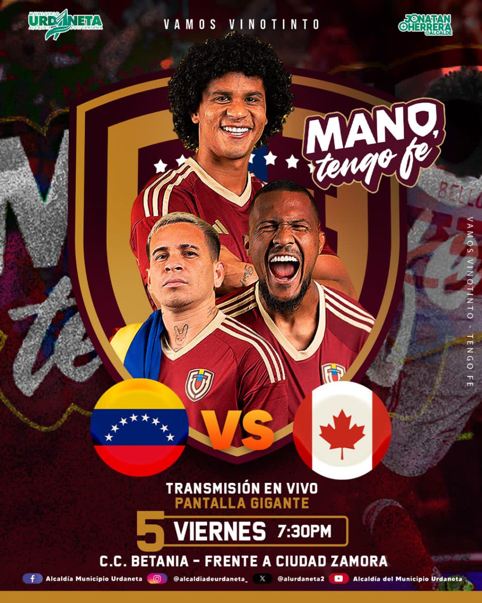 🇻🇪 ¡Este Viernes 05 de Julio es la Cosa! 😎

Desde Cúa, tierra de Eduard Bello vamos todos y todas a ver en Pantalla Gigante el Partido 🇻🇪Venezuela Vs Canadá 🇨🇦

⏰ 07:30 pm Estacionamiento C.C Betania, Frente a Ciudad Zamora.

¡Habrá sorpresas, No te lo Pierdas!😱🫣