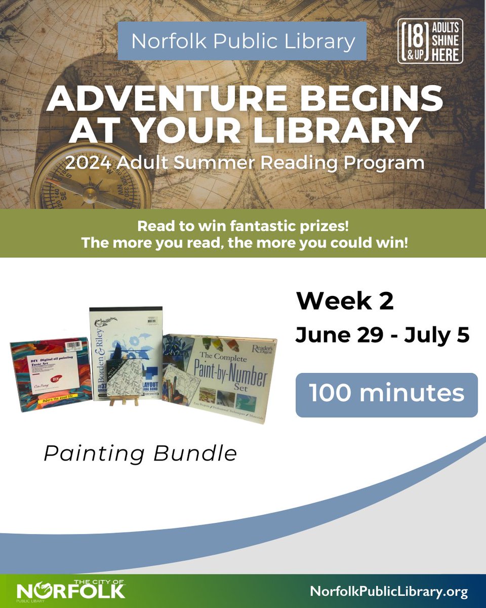 NorfPublicLib's tweet image. Take a look at this week's #summerreadingprogram prizes!
Make sure to log those minutes on norfolkpubliclibrary.org/srp.
#adventurebeginsatyourlibrary
@NorfolkVA  @TheSloverVA