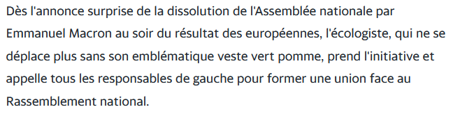 🟢 OFFICIEL 🟢

L'AFP a enfin tranché et a décidé de classer la veste verte "emblématique" de Marine Tondelier comme étant de couleur "vert pomme".

(bio mise à jour suite à cet événement)

Mangez des pommes vertes 🍏🍏🍏🍏🍏🍏🍏
