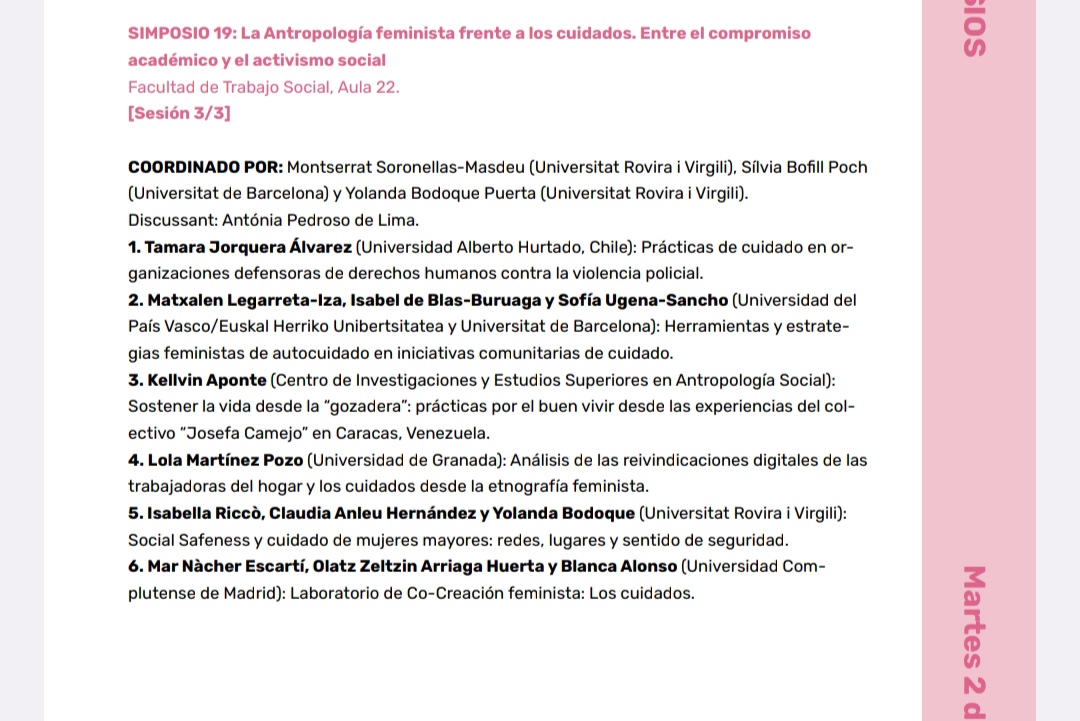 AGORAgeproject's tweet photo. A punto de empezar-#Congreso de #Antropología #Feminista-Simposio: La Antropología frente a los #cuidados. 
@yolandabpuerta @Isabella__Ricco @claudianleu https://t.co/cFRRtrZtC1