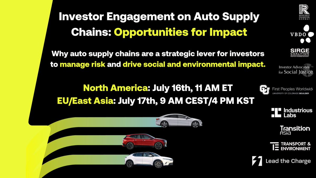 [Investor Engagement Opportunity Alert!] Investors in auto companies face huge legal, regulatory and reputational risks if they do not take adequate action on human rights, climate and environmental issues in their supply chains. 🧵