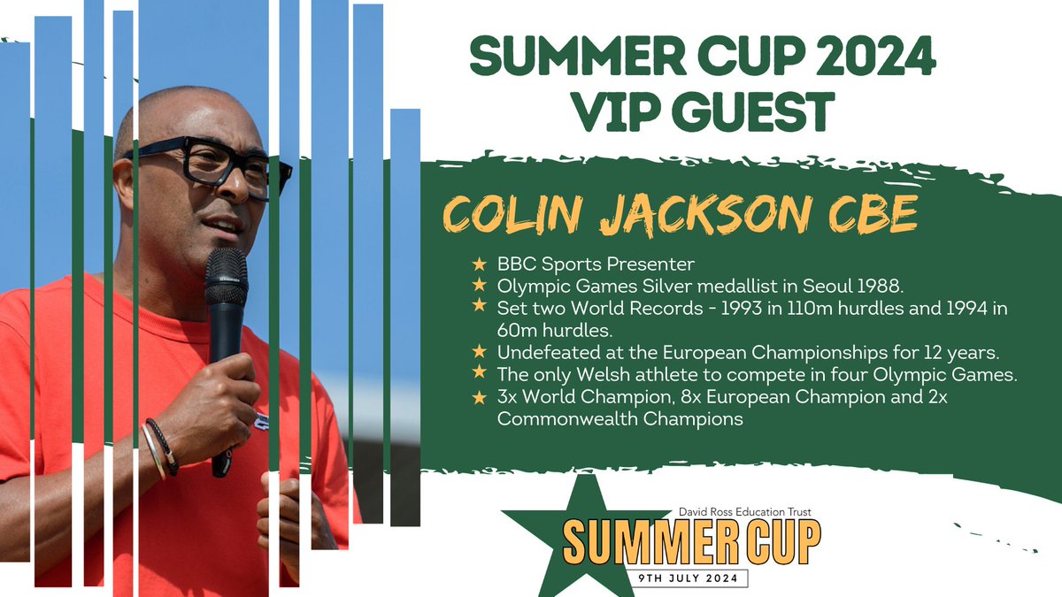 DRET Sport (@dretsport) on Twitter photo Just one week left until the Summer Cup and we are delighted to share that <a href="/ColinJackson/">Colin R Jackson</a> will be our Summer Cup Host for another year. We cannot wait to welcome you again Colin! #DRETSummerCup24 Just one week left until the Summer Cup and we are delighted to share that <a href="/ColinJackson/">Colin R Jackson</a> will be our Summer Cup Host for another year. We cannot wait to welcome you again Colin! #DRETSummerCup24