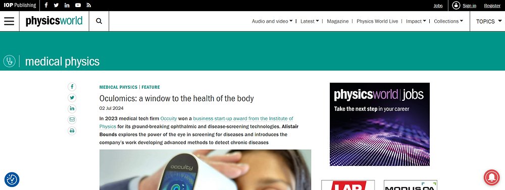 Exciting news! Our Senior Research Scientist, Dr. Alistair Bounds, was invited to write a feature for <a href="/PhysicsWorld/">Physics World</a> on oculomics. This highlights our work and the growing recognition of oculomics in health diagnostics. #HealthTech #Oculomics
zurl.co/yJEI