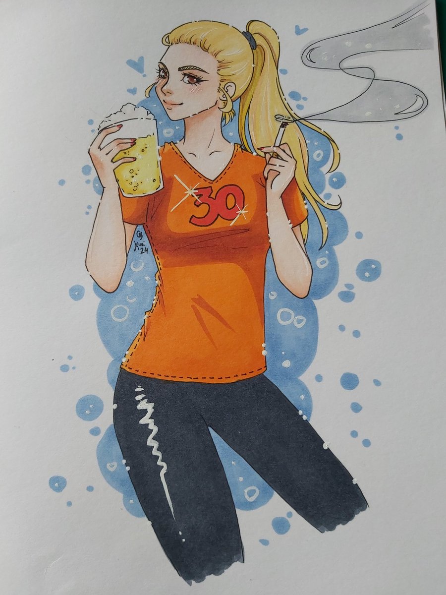 Rabbiata1's tweet photo. Also drew this for my friend's birthday.
Based of a picture of her, drinking beer and smoking right before a run. Iconic. 💃 https://t.co/PVSTyVuRnH