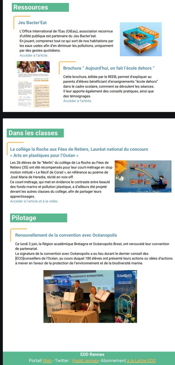 #EDD #MardiEDD
La Lettre EDD #10 est en ligne !
🌱📄
Au sommaire :
-Sondage Référents EDD + EAC
-Webinaires
-Actes du colloque
-Lauréats académiques et nationaux
-Appels à projets ADAGE
... 
👉edd.ac-rennes.fr/spip.php?artic…

<a href="/DRAEAC_Bretagne/">DRAEAC Bretagne</a> <a href="/acrennes/">Académie de Rennes</a>